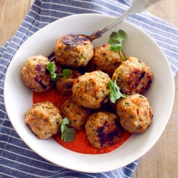 Thai-Spiced Chicken Meatballs with Roasted Red Pepper Curry Sauce | Fork Knife Swoon