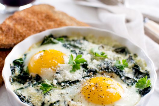 Baked Eggs with Spinach and Swiss Chard | Fork Knife Swoon