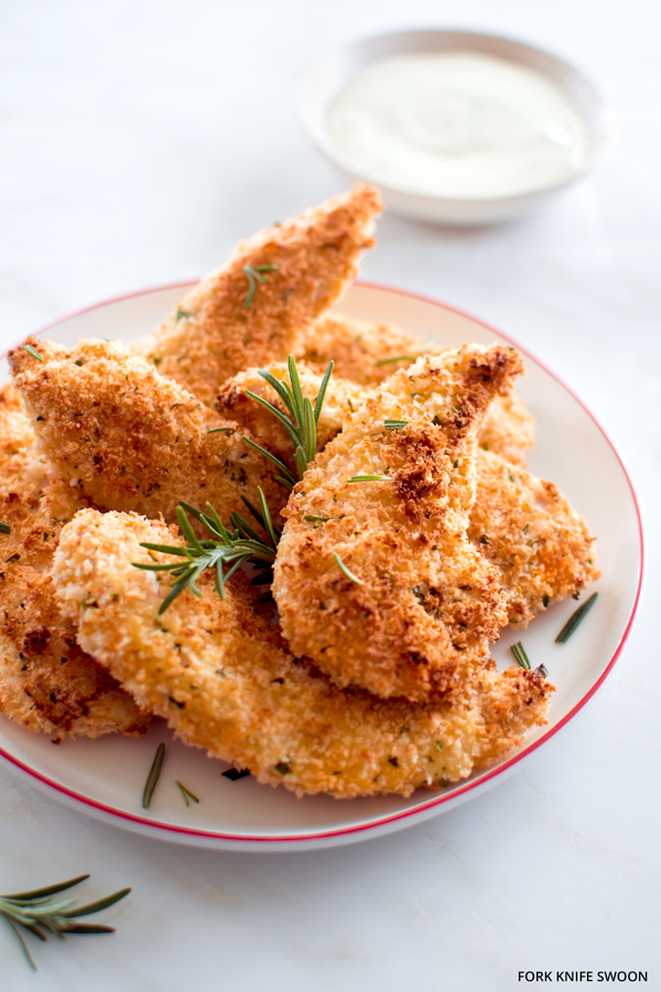 Crisypy Baked Chicken Tenders with Rosemary and Parmesan | Fork Knife Swoon