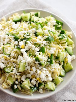 Lemony Orzo Pasta Salad with Cucumber and Feta | Fork Knife Swoon