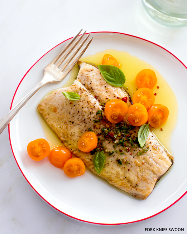 Pan-Roasted Trout with Tomatoes and Herbed Olive Oil | Fork Knife Swoon