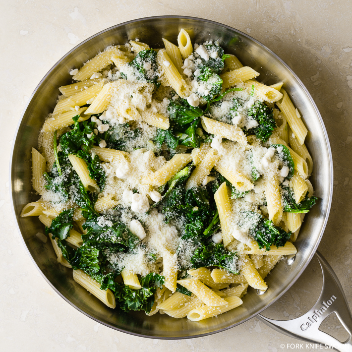 Weeknight Kale Spinach And Goat Cheese Pasta Fork Knife Swoon