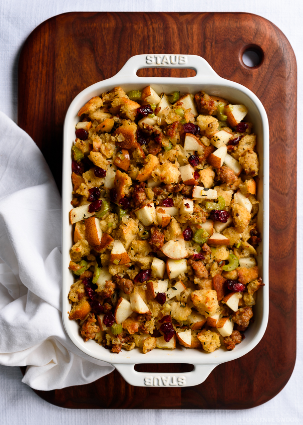 Sourdough Sausage and Pear Dressing/Stuffing with Sage and Cranberries | Fork Knife Swoon @forkknifeswoon