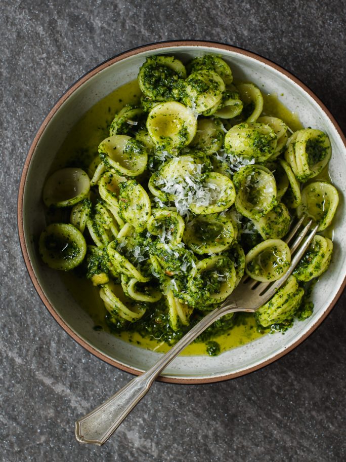 Easy Orecchiette with Kale Pesto - Fork Knife Swoon