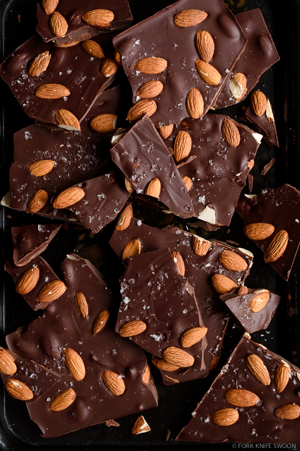 Salted Dark Chocolate Almond Bark | Fork Knife Swoon @forkknifeswoon