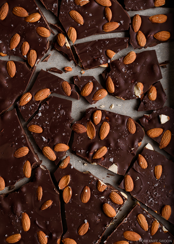 Salted Dark Chocolate Almond Bark | Fork Knife Swoon @forkknifeswoon