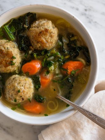 Tuscan Kale and Chicken Meatball Soup via forkknifeswoon.com @forkknifeswoon