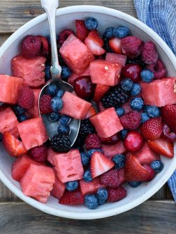 Summer Berry Watermelon Fruit Salad via forkknifeswoon.com