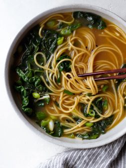 Garlicky Ginger Noodle Soup with Swiss Chard via forkknifeswoon.com