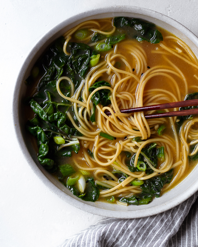Garlicky Ginger Noodle Soup with Swiss Chard via forkknifeswoon.com