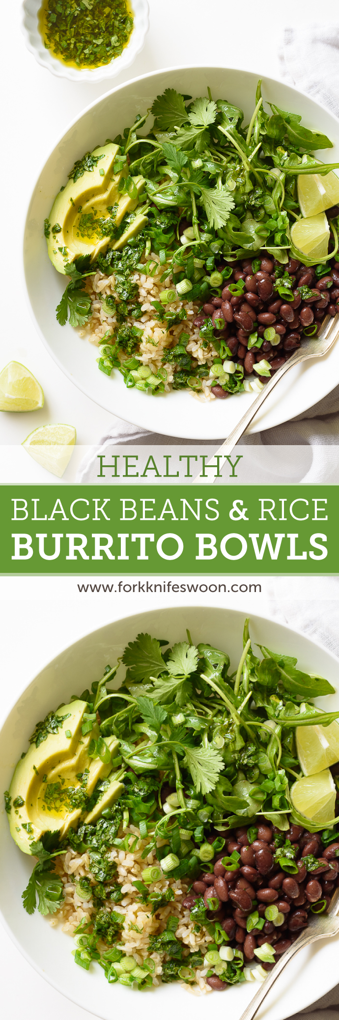 Healthy Black Bean and Rice Burrito Bowls with Cilantro-Lime Vinaigrette | via forkknifeswoon.com