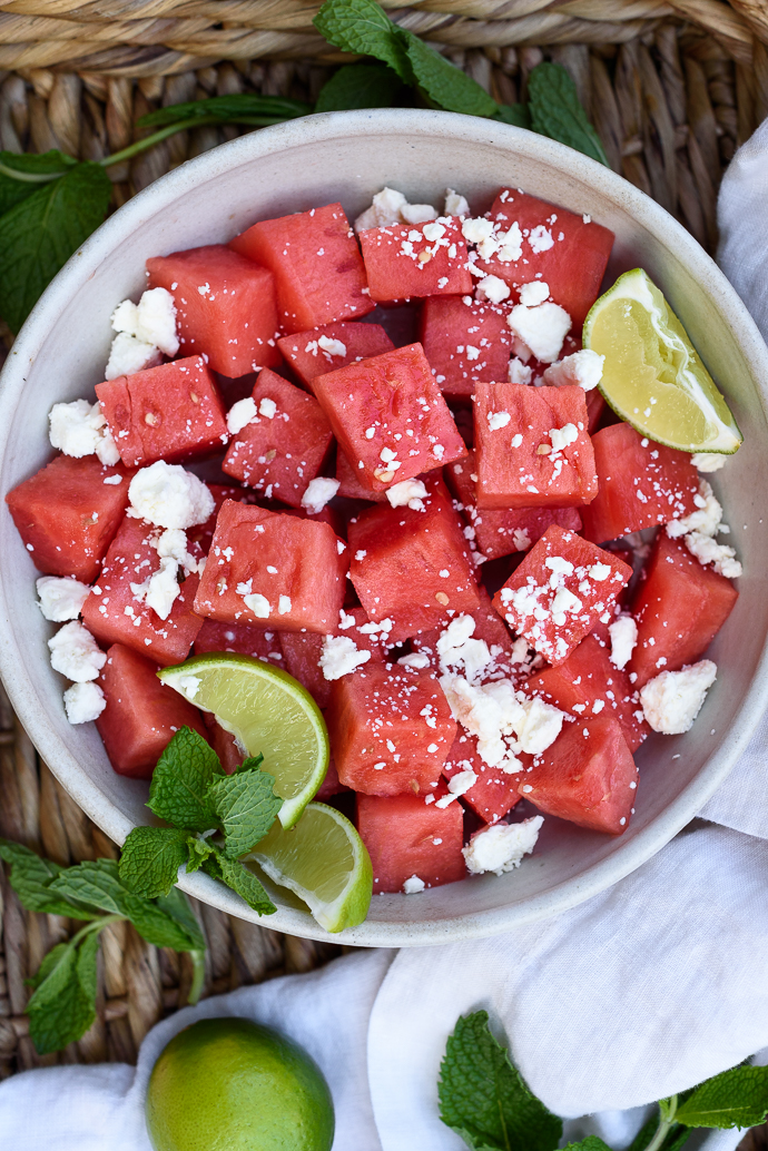 Easy Watermelon Feta Salad with Lime - perfect for Summer! | via forkknifeswoon.com