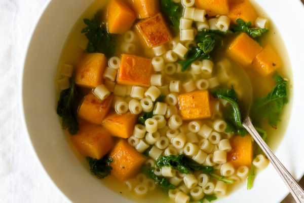 Hearty Butternut Squash Noodle Soup with Kale and Ditalini | via forkknifeswoon.com @forkknifeswoon
