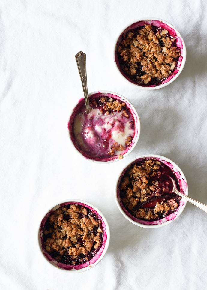 Simple Cardamom Spiced Blueberry Plum Crumbles | via forkknifeswoon.com @forkknifeswoon