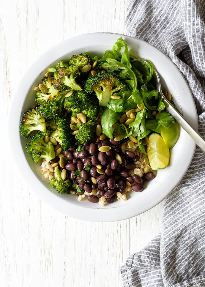 Quick Roasted Broccoli Burrito Bowls | via forkknifeswoon.com @forkknifeswoon