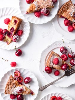 Sweet Cherry Torte with Raspberries via forkknifeswoon.com