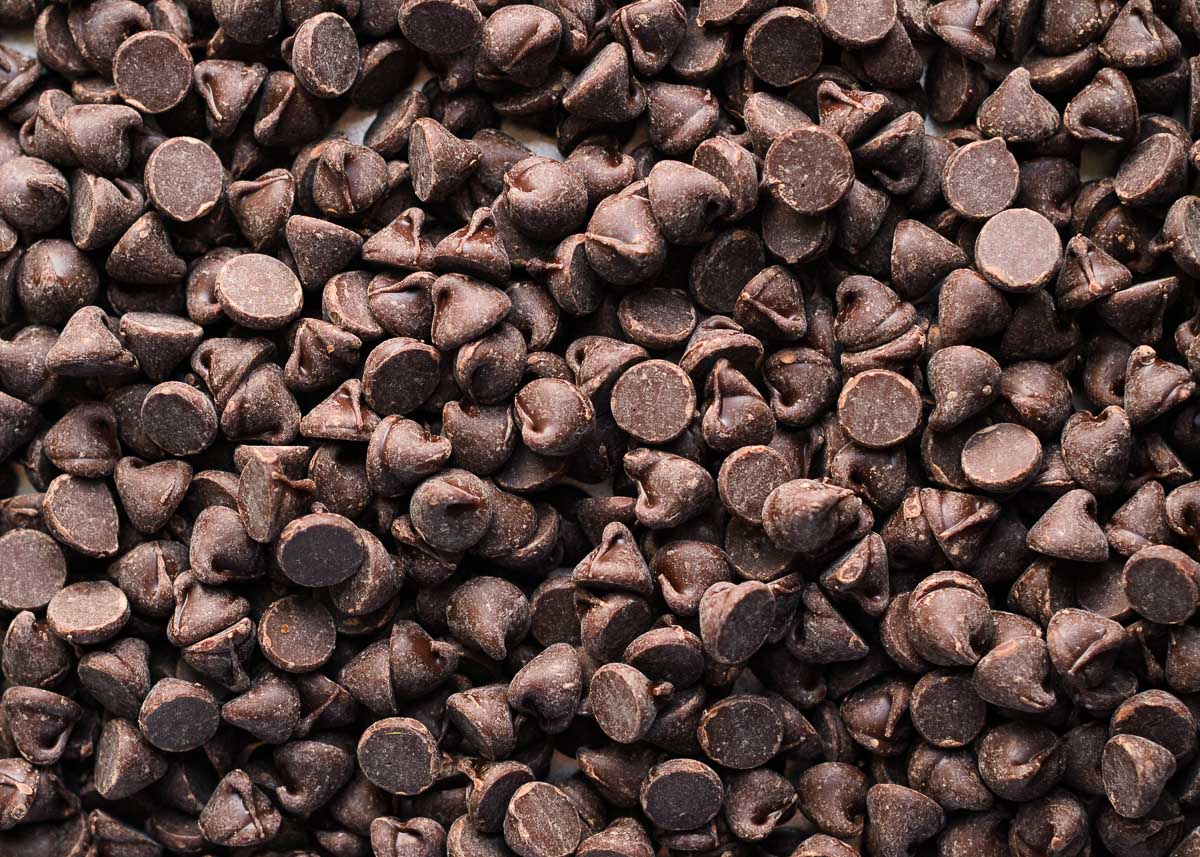 Close up of dark chocolate chips